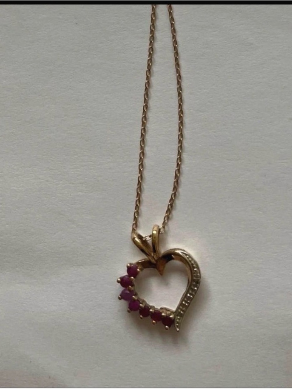 Gold Heart Pendant Necklace with Pink Gem Accents